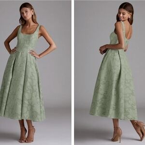 Azazie Mint Green Floral Midi Dress